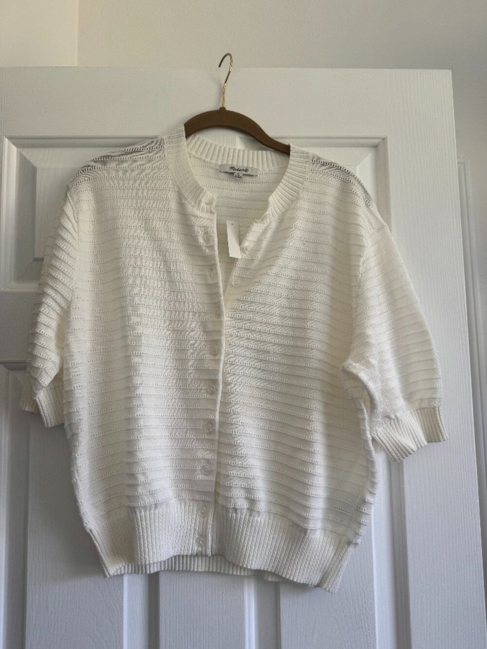 Madewell Textured Short Sleeve Cardigan 100% Cotton White NWT XL